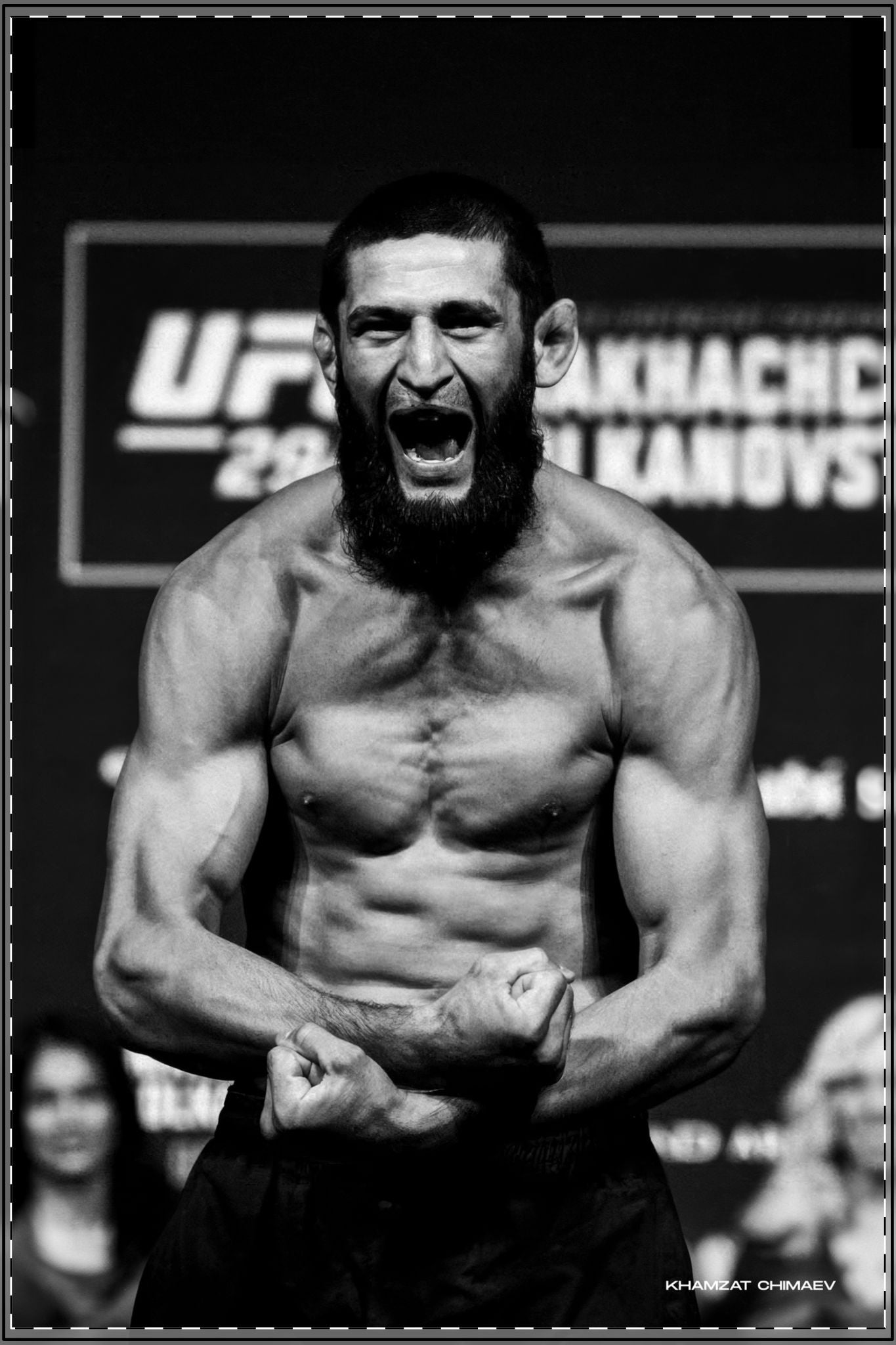 KHAMZAT CHIMAEV - Custom Edit, Satin Poster (Enhanced) Black & White