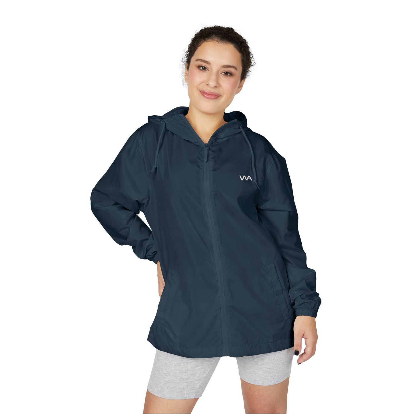 Minimal Logo Windbreaker Jacket — Lightweight Full-Zip Hooded Shell